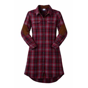 Kavu Jurnee Red Plaid Flannel Dress Women Large Elbow Patches Cottage Cabincore